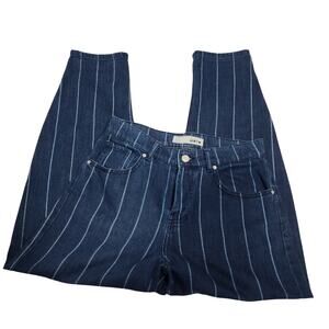 Topshop Moto Dark Wash Pinstripe Button Fly Jeans Size 25